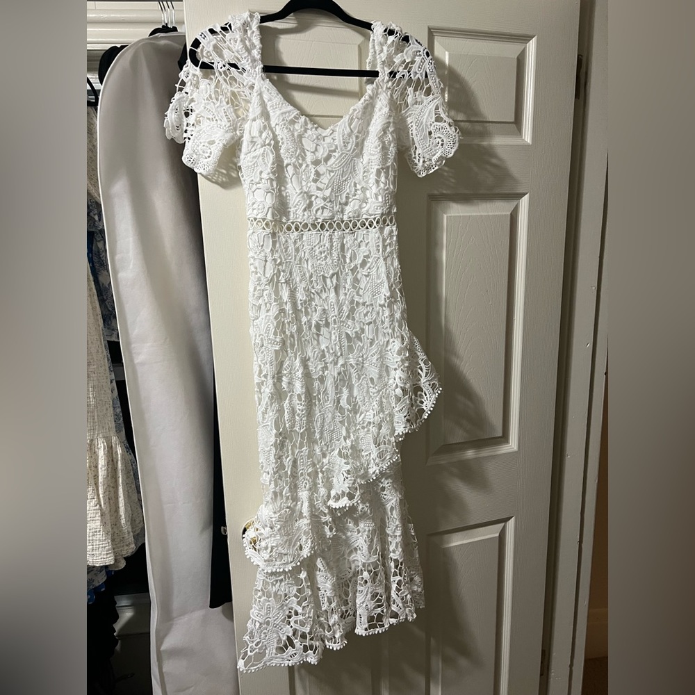Lulus white lace midi dress
